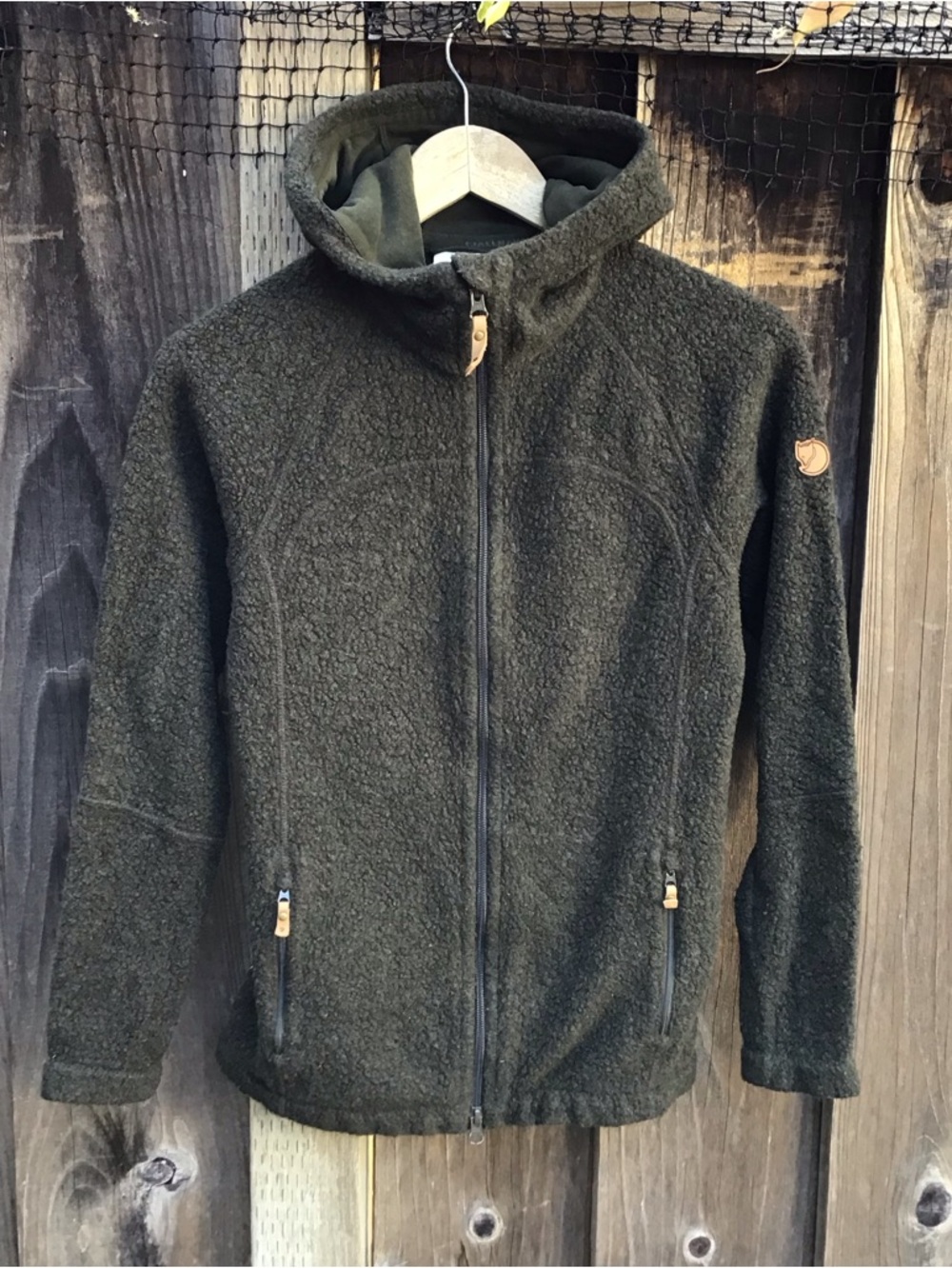Fjallraven Kaitum Fleece Jacket Womens XS Full Zip Hooded Green Wool Blend